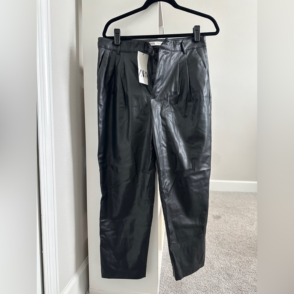 Zara Women's Sleek Black Leather Trousers